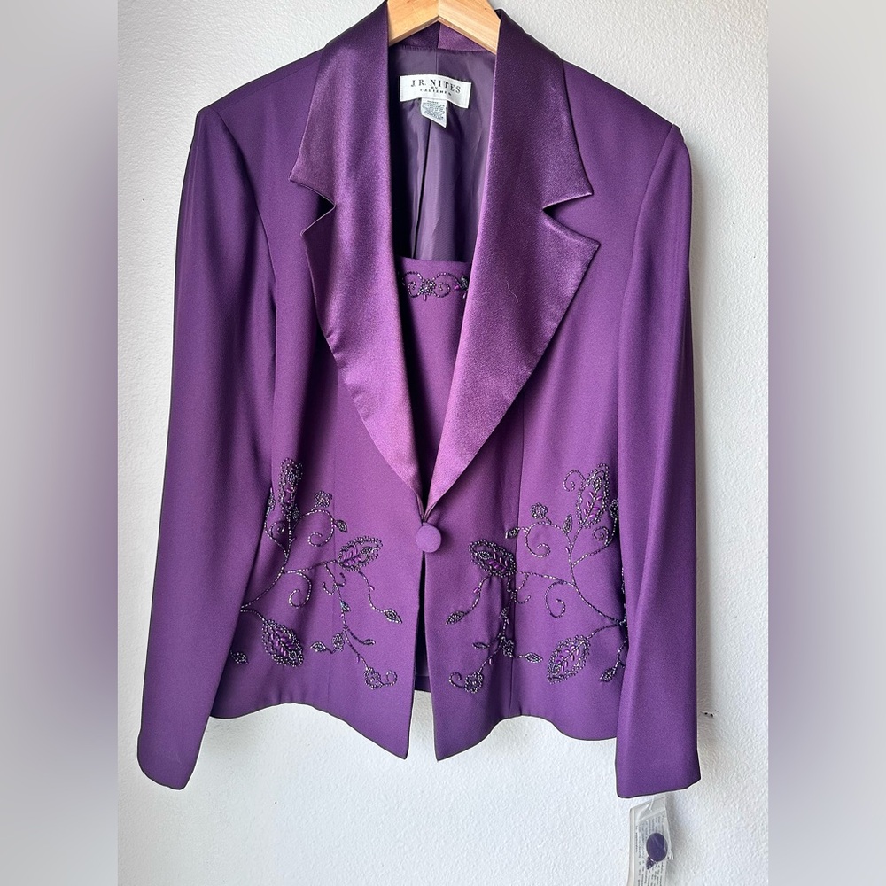 J.R. Nites By Caliendo Purple Beaded Formal Fitted Blazer/Top Womens Size 16